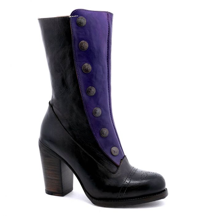 (image for) Amelia Leather Tall Boots Black & Purple Poison Rustic